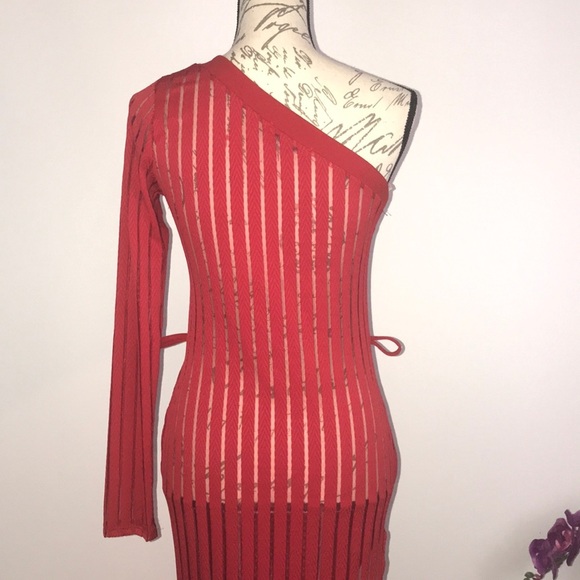 Statuette Red One Shoulder Dress Size Large - Picture 4 of 7
